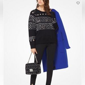 Michael Kors Womens Sweater Black Silver Studded Long Sleeve Size XS Goth Emo